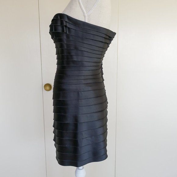 BCBG Black & Ivory Tiered Strapless Cocktail Dress - Picture 4 of 6
